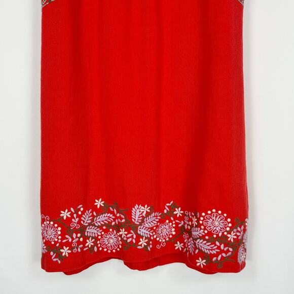 Anthropologie Womens Aiko Embroidered Shift Dress Size 0  Red Linen Blend - Picture 6 of 16